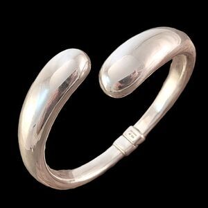 Sterling Contemporary Spring Hinge Bypass Bangle Bracelet